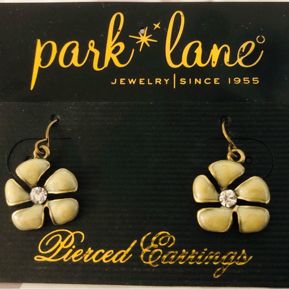 Rare Vintage 1950’s Park Lane Dangle Pierced Earrings, Enamel & Rhinestone